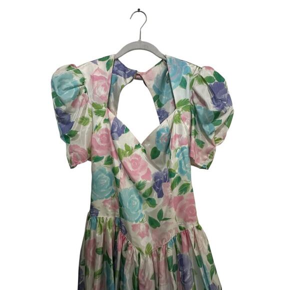 Jessica McClintock for Gunne Sax Pastel Floral Backless Dress Size 14 80s 90s - Picture 2 of 12